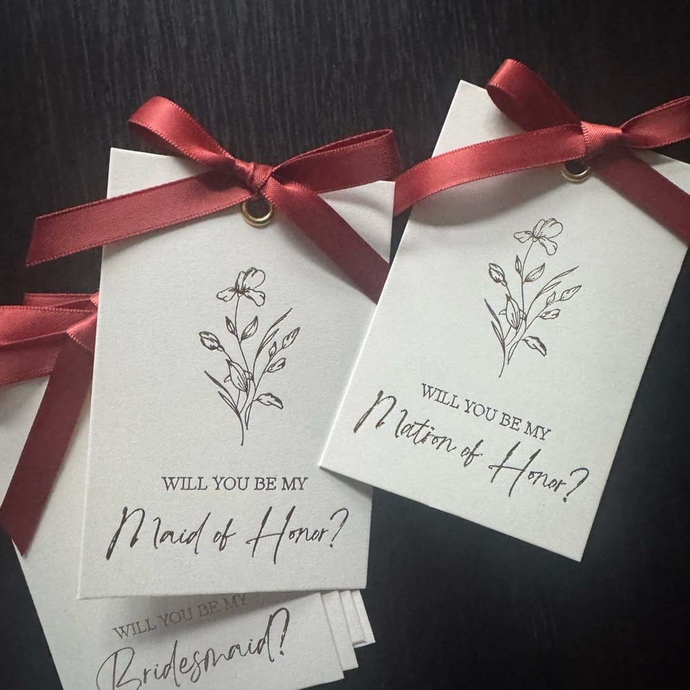 Elegant Red Ribbon Wedding Cards for bridesmaid and maid of honor proposal